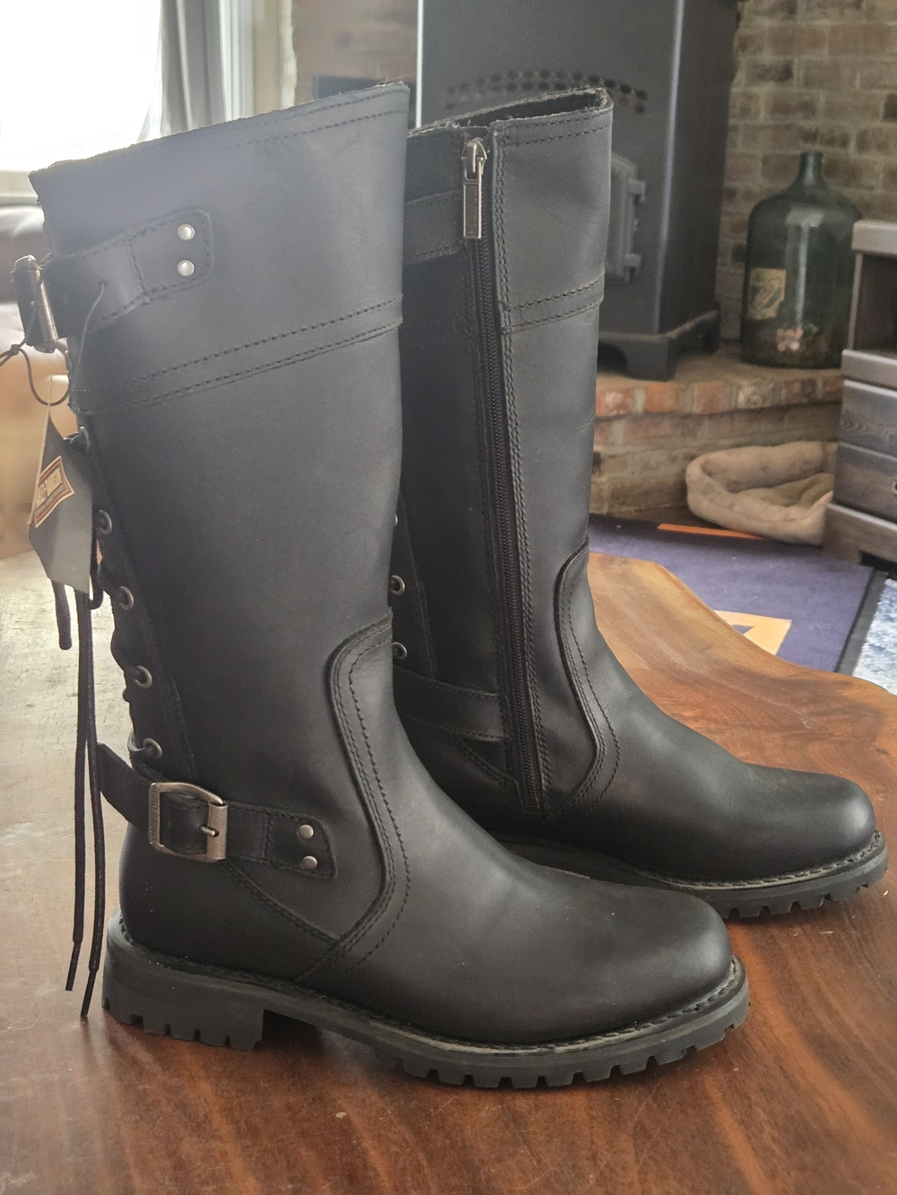 Harley-Davidson Black Leather Knee-High Combat Boots